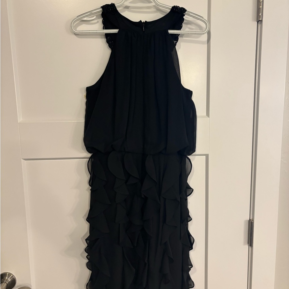 JESSICA HOWARD BLACK BEADED PARTY EVENING RUFFLE DRESS SIZE 6 WHIMSICAL FAIRY